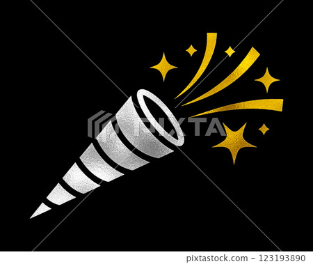 Gold and silver pictogram illustration of party goods crackers, cut out on black background 123193890