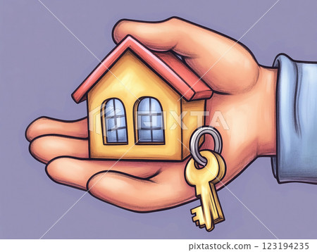 Real estate concept. Hand holding house key. 123194235