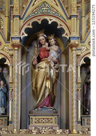 Virgin Mary with baby Jesus statue on altar of Our Lady in the church of Saint Matthew in Stitar, Croatia 123194275