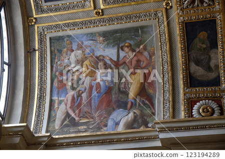 Martyrdom of the Saint Lucia, fresco in the Cathedral of Saint Lawrence in Lugano, Switzerland 123194289