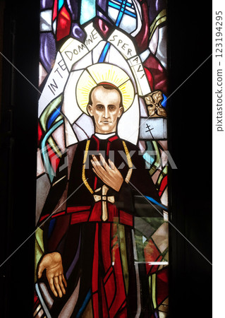 Blessed, Aloysius Stepinac, stained glass window in the Church of Saint Matthew in Dugave, Zagreb, Croatia 123194295