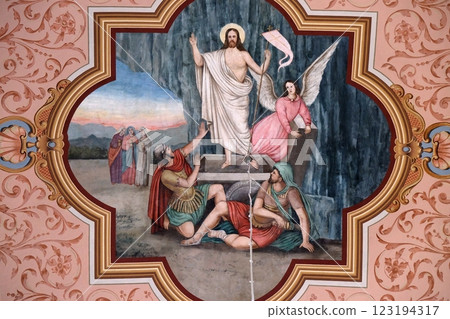 Resurrection of Jesus, fresco in the church of Saint Matthew in Stitar, Croatia 123194317