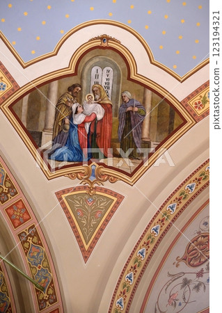 Presentation at the Temple, fresco in the church of Saint Matthew in Stitar, Croatia 123194321