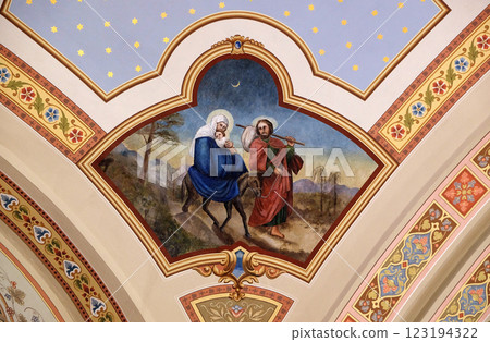 Flight to Egypt, fresco in the church of Saint Matthew in Stitar, Croatia 123194322