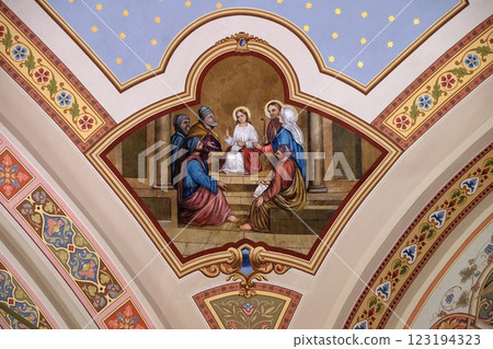Twelve year Jesus in the Temple, fresco in the church of Saint Matthew in Stitar, Croatia 123194323