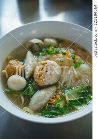 vermicelli fish ball soup in bowl vermicelli fish ball soup in bowl 123194564
