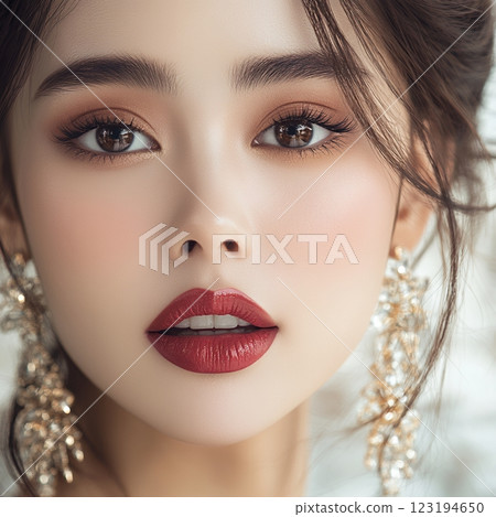 AI generates images of beautiful women with beautiful skin in Japanese hair and makeup styles (horizontal photo) 123194650