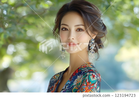 AI generates images of beautiful women with beautiful skin in Japanese hair and makeup styles (horizontal photo) 123194723