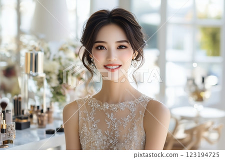 AI generates images of beautiful women with beautiful skin in Japanese hair and makeup styles (horizontal photo) 123194725