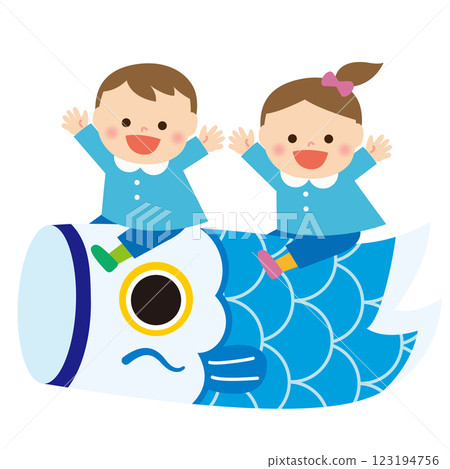 Children's Day: Carp streamers and boys and girls kindergarteners 123194756