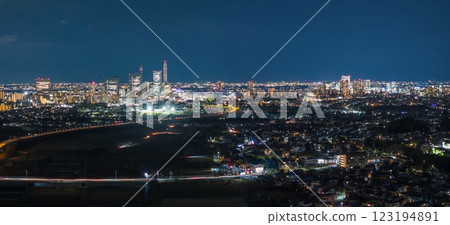 Aerial photo of the night view of Saitama New Urban Center taken from Minuma, Saitama Prefecture, Saitama City 123194891