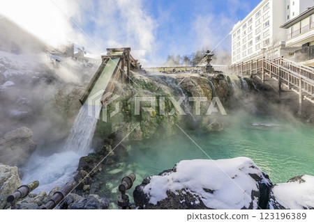 Kusatsu Onsen Yubatake in winter Kusatsu Onsen Yubatake in winter 123196389