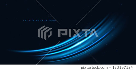 Hi-speed light blue curved laser beams on black ground with sparkle.  Speed motion moving concept. 123197184