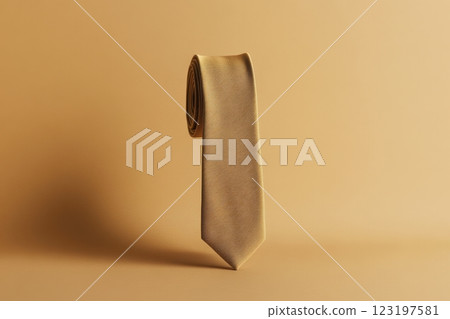 Elegant Minimalist Beige Silk Tie on Monochrome Background 123197581
