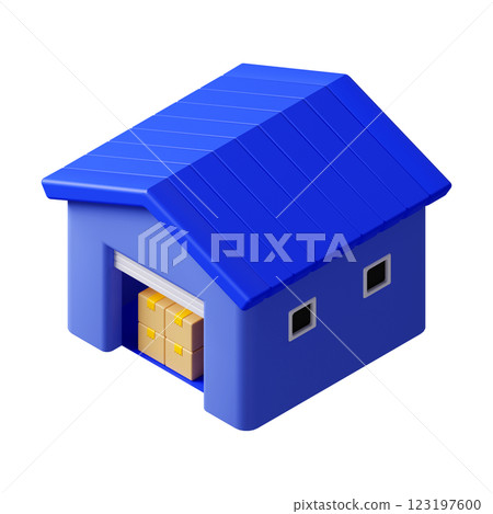 3DCG | Isometric | Blue warehouse exterior illustration 3DCG | Isometric | Blue warehouse exterior illustration 123197600