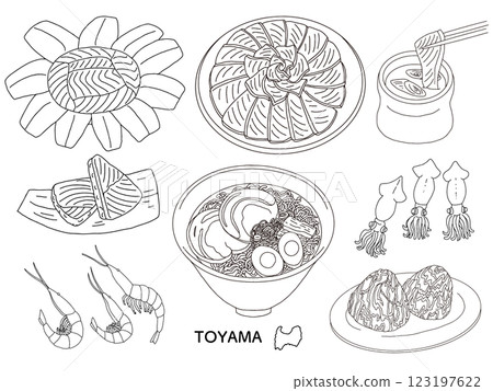 富山美食旅遊插畫線描 富山美食旅遊插畫線描 123197622