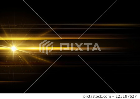 Golden light streaks radiating against black background 123197627