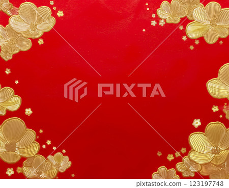 Japanese paper texture image material: red and gold petals 123197748