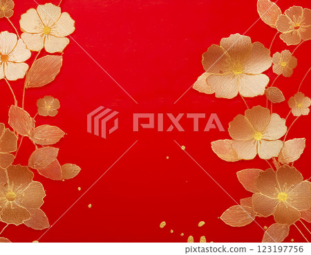 日本紙紋理圖像材質:紅色和金色的花瓣 日本紙紋理圖像材質:紅色和金色的花瓣 123197756