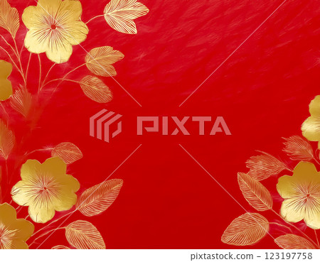 日本紙紋理圖像材質:紅色和金色的花瓣 日本紙紋理圖像材質:紅色和金色的花瓣 123197758