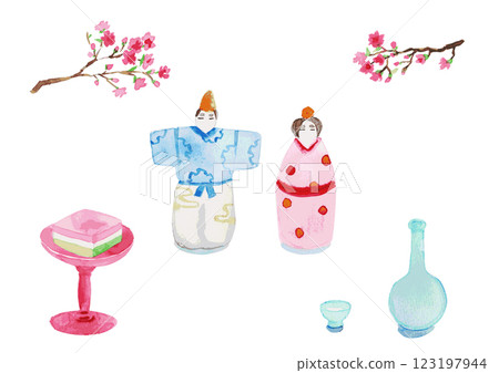 Watercolor Hinamatsuri illustration set 123197944