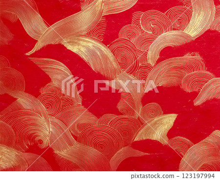 Image material of Japanese paper texture: Red and gold patterns 123197994