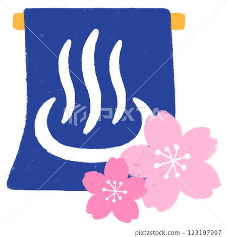 簡單插畫，蠟筆觸感，春天的溫泉之旅 123197997