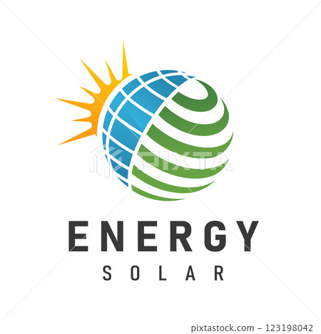 Globe Illustration Logo with Sun Element Solar Panel Pattern suitable for renewable energy company, solar panel business Globe Illustration Logo with Sun Element Solar Panel Pattern suitable for renewable energy company, solar panel business 123198042