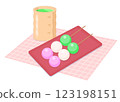 Three-color dumplings and teacups_green tea 123198151