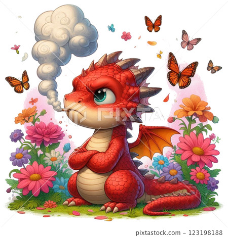 Illustration of a dragon smoking a cigarette 123198188