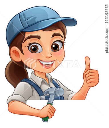 Woman Female Carpenter Cartoon Hammer Builder Woman Female Carpenter Cartoon Hammer Builder 123198385
