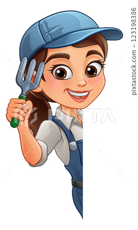 Woman Female Gardener Farmer Gardening Cartoon Woman Female Gardener Farmer Gardening Cartoon 123198386