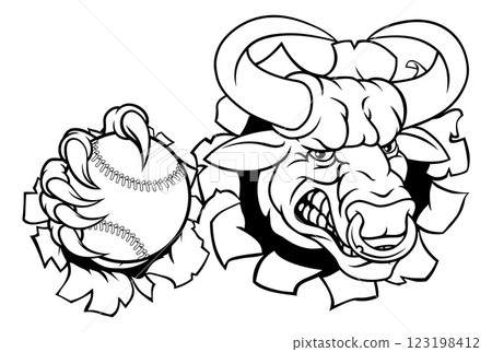 Bull Minotaur Longhorn Cow Baseball Mascot Cartoon 123198412