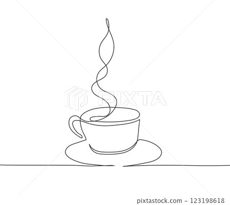 Minimalist continuous line drawing of a coffee cup, representing latte, cappuccino, and espresso. Minimalist continuous line drawing of a coffee cup, representing latte, cappuccino, and espresso. 123198618