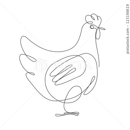 Minimalist continuous line drawing of a chicken. Minimalist continuous line drawing of a chicken. 123198619