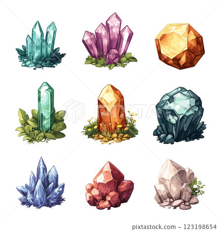 Gemstones Magic Crystals Jewel Stones Icons Set Precious Gems Sparkling Crystals Colorful Jewels Icon Collection Gemstone Stones Shiny Crystals Magical Jewels Gemstone Icons Set 123198654