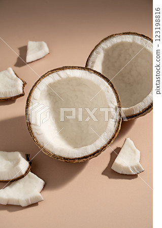 Fresh coconuts halves Fresh coconuts halves 123198816