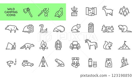 Wild Camping Icons set Wild Camping Icons set 123198850