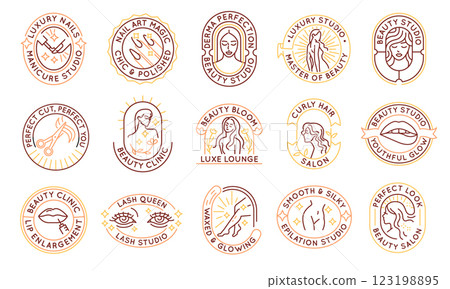 Set of 15 Beauty and Makeup Logo Icons 123198895