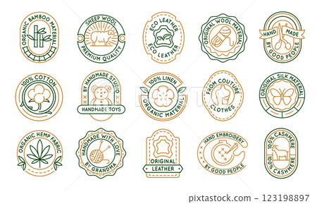 Set of 15 Material and Textile Logo Icons 123198897