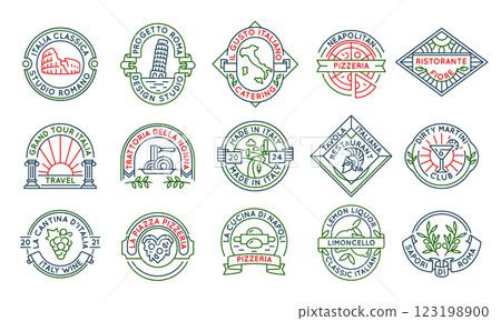 Set of 15 Italian Cuisine and Culture Logo Icons 123198900