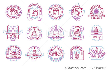 Set of 15 Happy Birthday Celebration Logo Icons Set of 15 Happy Birthday Celebration Logo Icons 123198905