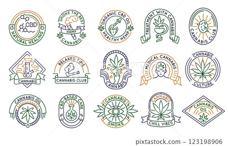 Set of 15 Cannabis and CBD Logo Icons Set of 15 Cannabis and CBD Logo Icons 123198906