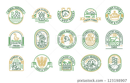 Set of 15 Farming and Agriculture Logo Icons Set of 15 Farming and Agriculture Logo Icons 123198907
