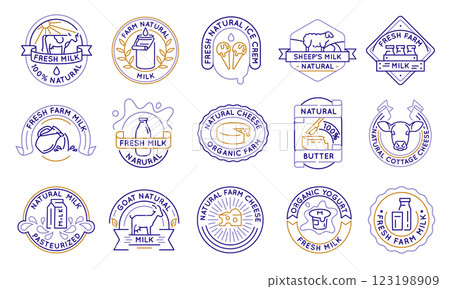 Set of 15 Dairy and Farm Product Logo Icons Set of 15 Dairy and Farm Product Logo Icons 123198909
