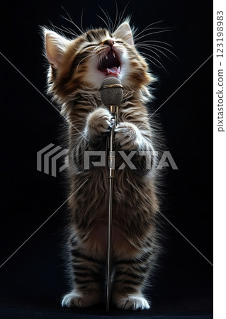 cat kitten funky disco music character isolated on black background singing 123198983