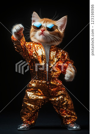 cat kitten funky disco music character isolated on black background dancing 123198986