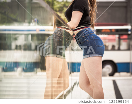 Woman riding roller skates Woman riding roller skates 123199164