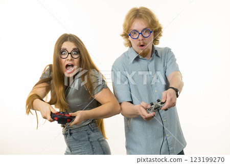 Gaming couple playing games 123199270