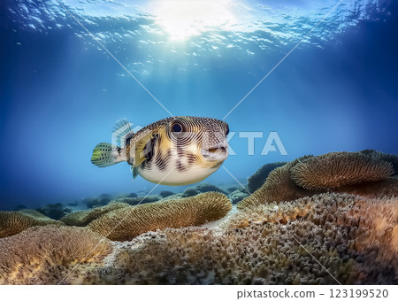 河豚在海洋中游泳的圖片 123199520